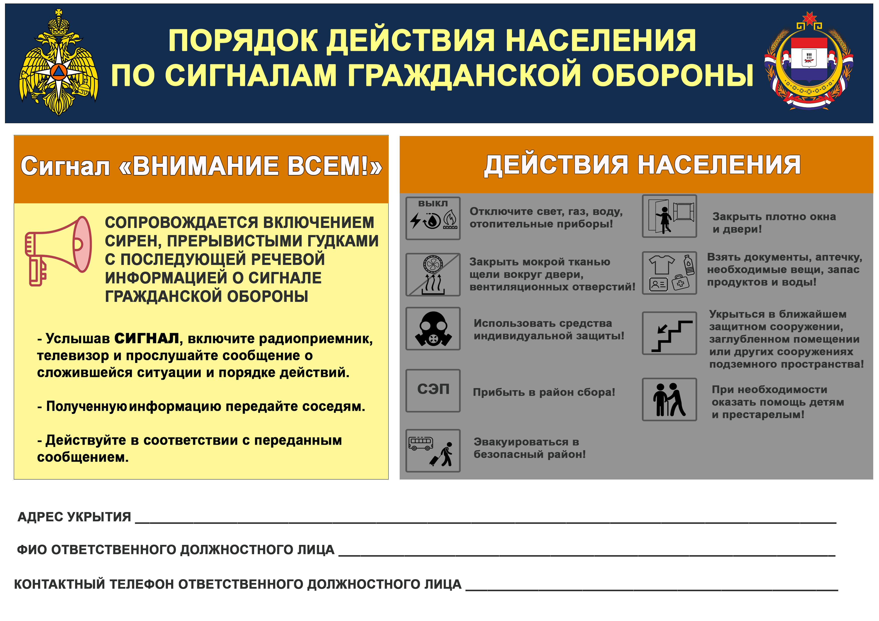 Порядок действия населения по сигналам гражданской обороны.